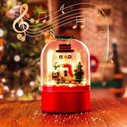 OLOK Christmas Music Box Kit with Light and Music, Snowman Music Box Model Kit for Christmas Decoration Gift Home Ornament, Compatible with Lego