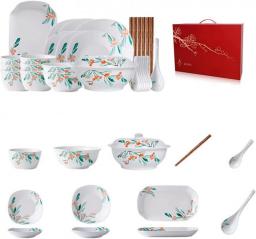 ORTOLY Dinnerware Set Chinese Style Ceramics Christmas Tableware Set Household Plate Bowl Cup Dishes Set Rice Bowl Soup Bowl And Chopsticks Set Dish Set (Set : 29 Piece Set)