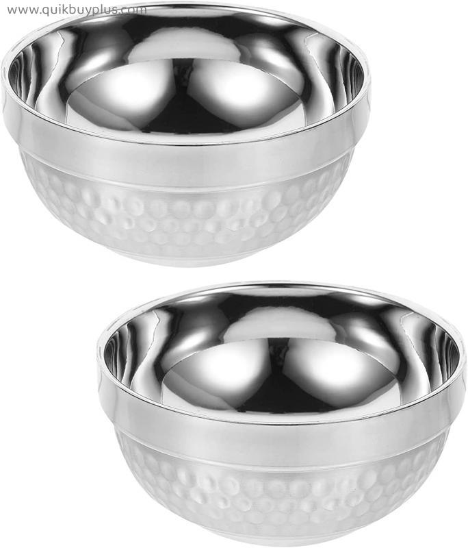 OSALADI 2pcs Insulation Bowls Stainless Steel Soup Bowls Salad Bowls Double- walled Insulated Metal Bowls for Cereal Soup Ice Cream Rice Noodles Salad Snacks (Silver)