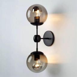 OUUED European Wall Light Ceiling Lamp Double Head Glass Wall Lamp American Retro Wrought Iron Black Minimalism Wall Sconce E27 Base Living Room Study Bedroom Bedside Light