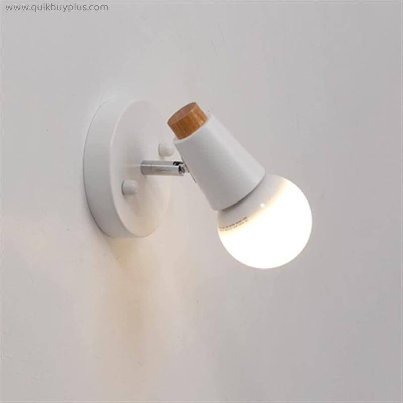 OUUED European Wall Light Nordic Iron LED Wall Lamp Modern Simple Living Room Bedside Solid Wood Wall Light E27 Aisle Hotel Spotlights Ceiling Lamp Balcony Aisle Led Wall Sconce Single Spotlight