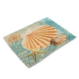 Ocean Vintage Conch Starfish Cotton Linen Placemats, Heat Resistant Washable Placemats, Easy Clean Placemats