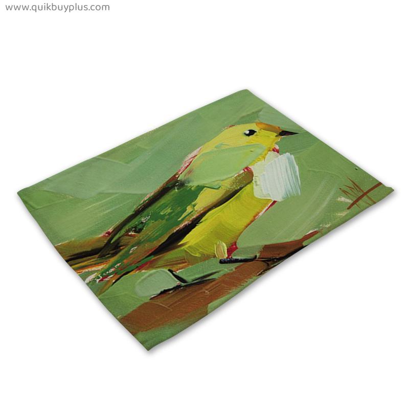 Oil Painting Bird Print Non-Slip Anti-Fouling Kitchen Table Placemats Placemats Insulation Pads Easy to Clean