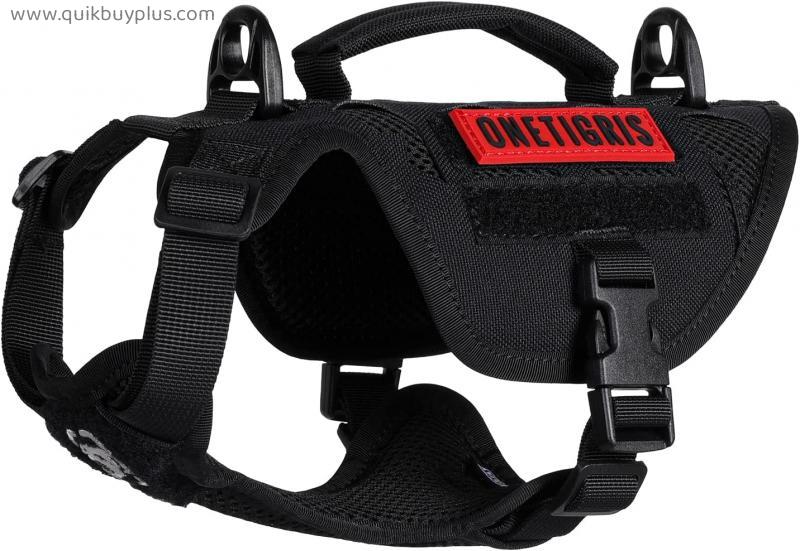 OneTigris Mini Tactical Dog Harness, Mayhem Laser-Cut K9 Harness MOLLE Vest + Grab Handle Leash Clips for Small Medium Dog
