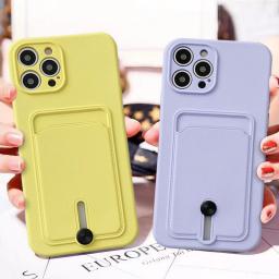 Original Silicone Slide Card Bag Phone Case For IPhone 13 11 12 Pro Max XR XS X 7 8 Plus SE 2020 Lens Protector Shockproof Cover