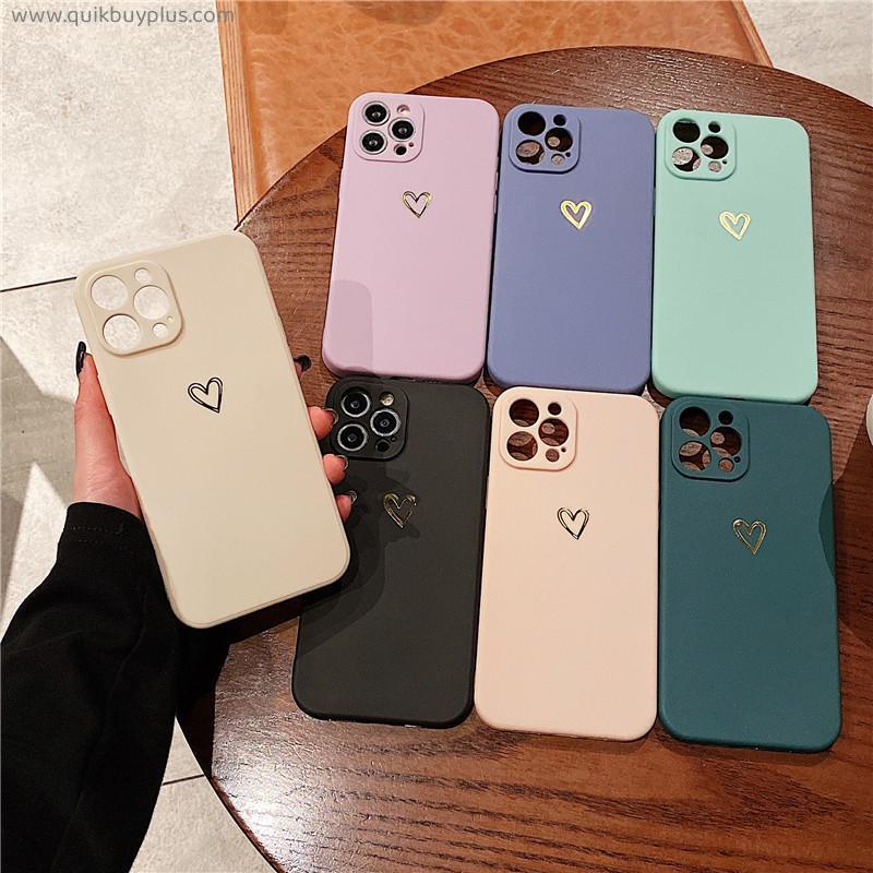 Ottwn Candy Color Love Heart Pattern Phone Case For iPhone 11 12 13 Pro Max Mini X XR XS Max 7 8 Plus SE 2020 Soft Silicon Cover