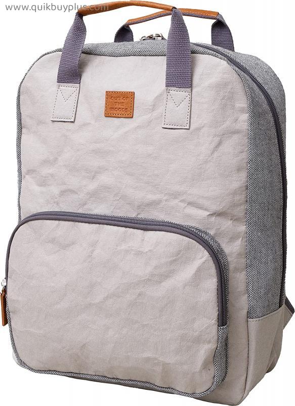 Out of the Woods Washable Paper Backpack – Multi-Pocket Backpack with Vegan Paper – Backpack with Zippered Body & Front Pocket – Sustainable, Ethical Backpack / Laptop Bag, Stone, Medium