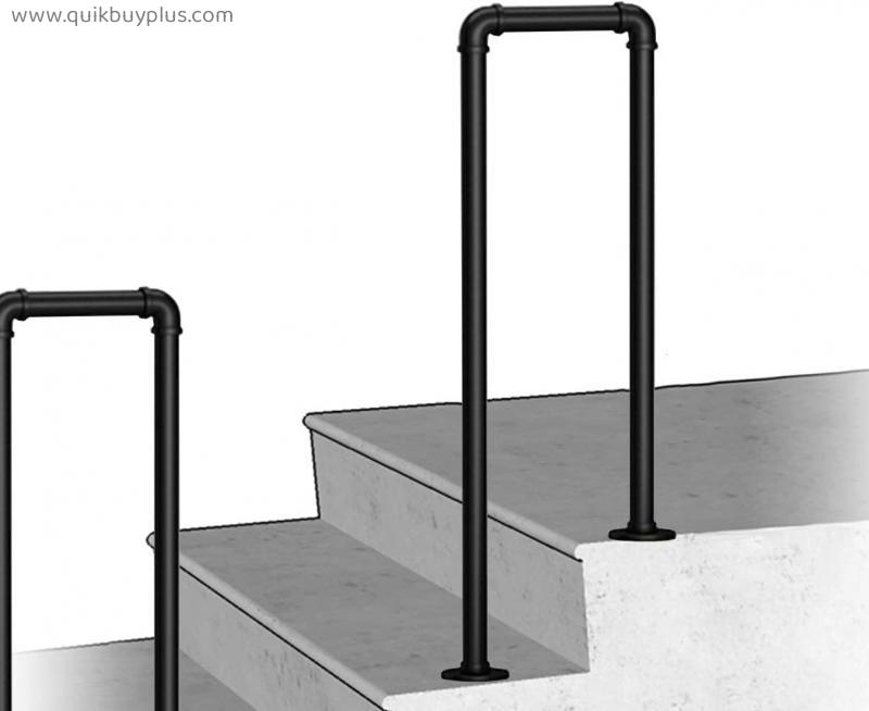 Outdoor Steps 2-Step Transitional Handrail Matte Black Pipe Stair Rail Wrought Iron Railings Handrails with Installation Kit