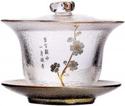 PAYNAN 200ml Heat Resistant Plum Blossom Pattern Glass Gaiwan Cover Bowl Teacup Kungfu Tea Set