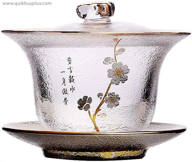 PAYNAN 200ml Heat Resistant Plum Blossom Pattern Glass Gaiwan Cover Bowl Teacup Kungfu Tea Set
