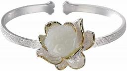 PAYNAN Natural White Chalcedony Lotus Bracelet Chinese Style Creative Women Adjustable Jewelry