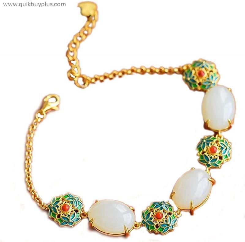 PAYNAN Traditional Natural White Chalcedony Bracelet Chinese Style Retro Women Jewelry