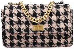 PU Leather Black And White Houndstooth Ladies Shoulder Bag Autumn And Winter Fashion Woolen Cloth Crossbody Bag