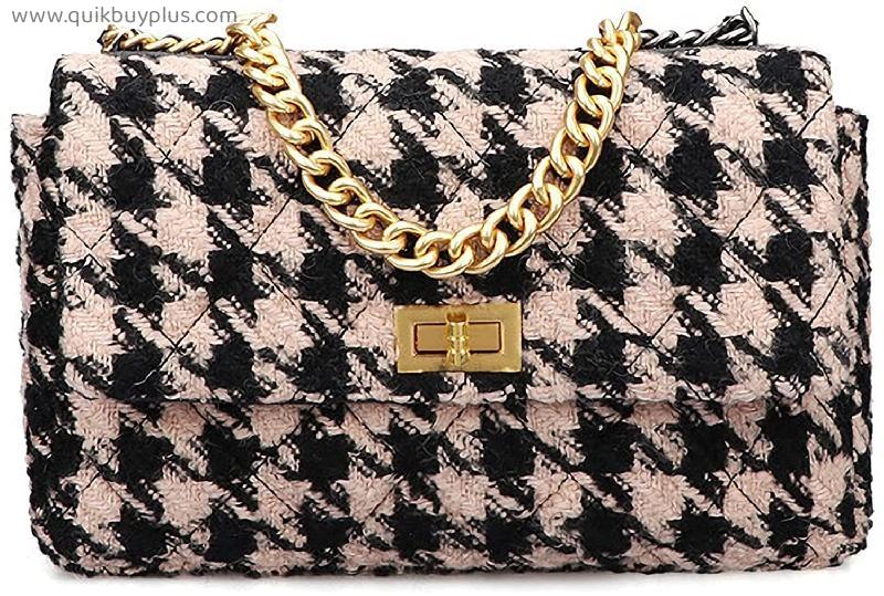 PU Leather Black And White Houndstooth Ladies Shoulder Bag Autumn And Winter Fashion Woolen Cloth Crossbody Bag