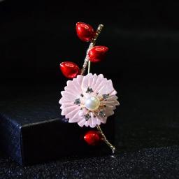 Pearl Flower Brooches For Women Elegant Fashion Pin Red Crystal Brooch Wedding Jewelry High Quality