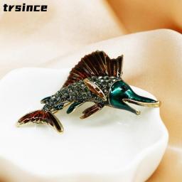 Personality Ocean Series Sea Animal Cod Pins Brooches Full Rhinestone Fish Gifts Jewelry Diving Clothes Metal Brooch Badge