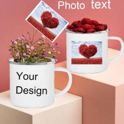 Personalized Creative Coffee Mugs Travel Tea Cup Custom Milk  Enamel Mugs Camping Handle Cups Handmade DIY Home Office Gifts