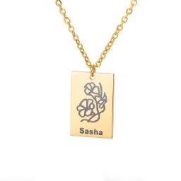 Personalized Flower Necklaces For Women Custom Square Flower Name Necklace Stainless Steel Jewelry Fashion Birthday Gift 2022