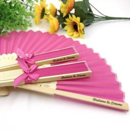 Personalized Wedding Silk Fabric Fan Tied With Ribbon Custom Printing Name And Date Hand Foldable Fan