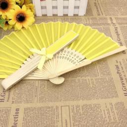Personalized Wedding Silk Fabric Fan Tied With Ribbon Custom Printing Name And Date Hand Foldable Fan