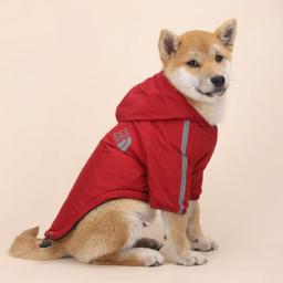 Pet Clothing Autumn/Winter Dog Clothing Fleece Heavy Coat Bipedal Hooded Raincoat Reflective Strip Cotton Coat