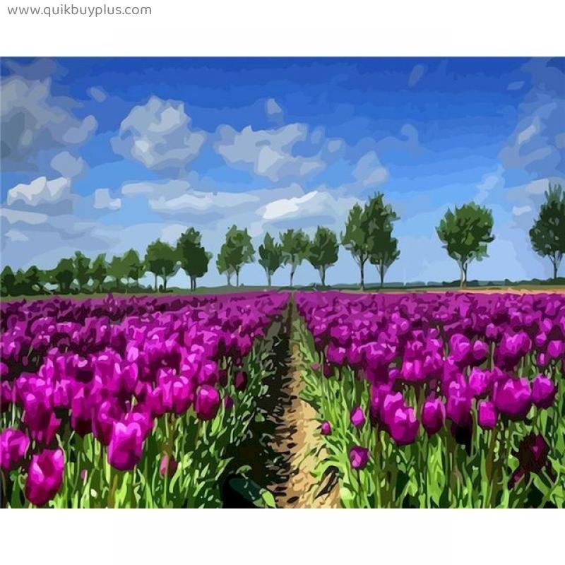 PhotoCustom Paint By Numbers Lavender Scenery 60x75cm Oil Painting By Numbers On Canvas Flowers Frameless DIY Handpaint Decor