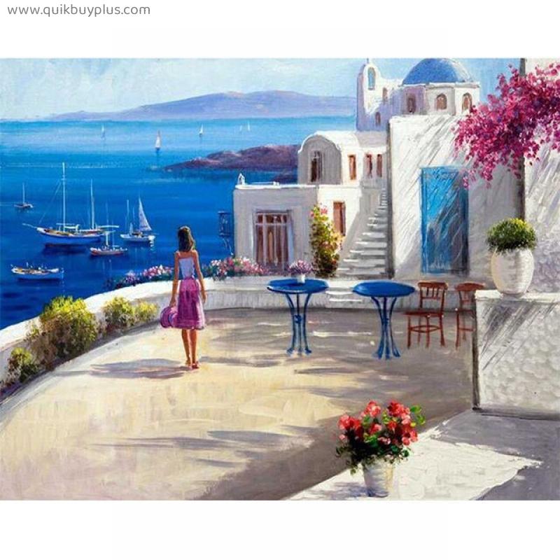 PhotoCustom Painting By Numbers Kits Seascape DIY 60x75cm Oil Paint By Numbers On Canvas Scenery Frameless Handpaint Home Decor