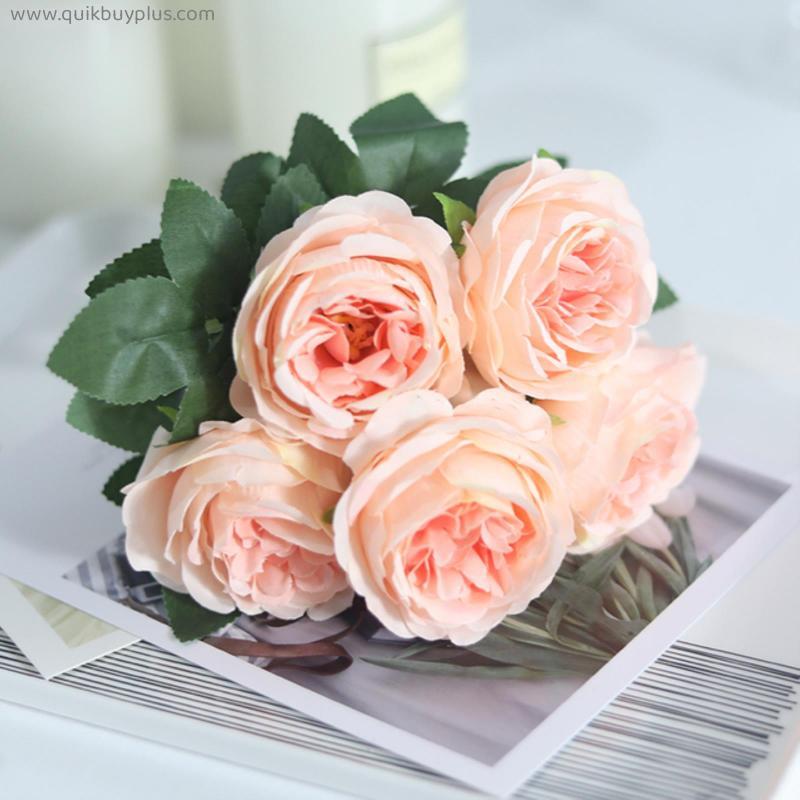Pink Artificial Flowers Wedding Silk Peony Bride Bouquet High Quality Fake Flower Home Decoration Craft Accessories