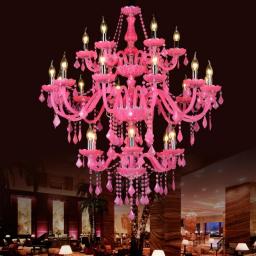 Pink Crystal Chandelier Lustre Crystal Chandelier 6+12+6 Arms Lustres De Cristal Chandelier Hotel Lobby Lamp Without Lampshade