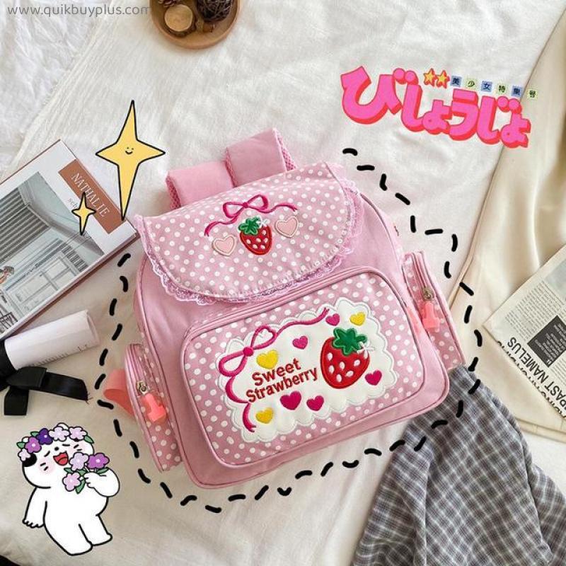 Pink Girl Embroidery Strawberry Children's Schoolbag Student Girls Birthday Gift 2020 New Japanese Cartoon Children Backpack