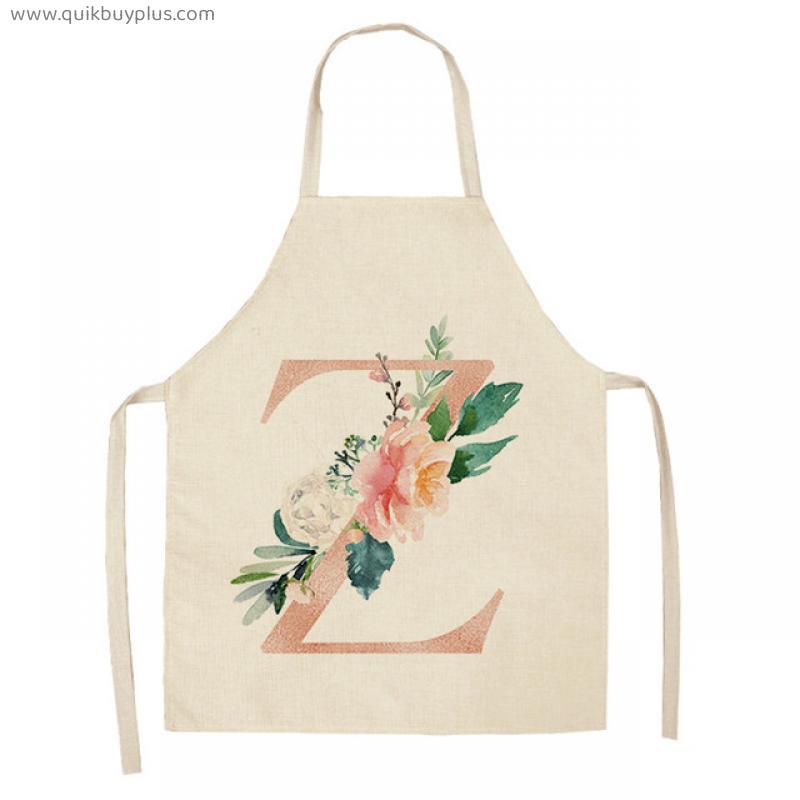 Pink Letters Pattern Kitchen Apron 65x53cm For Woman/kids Sleeveless Cotton Linen Aprons Cooking Home Cleaning Tools