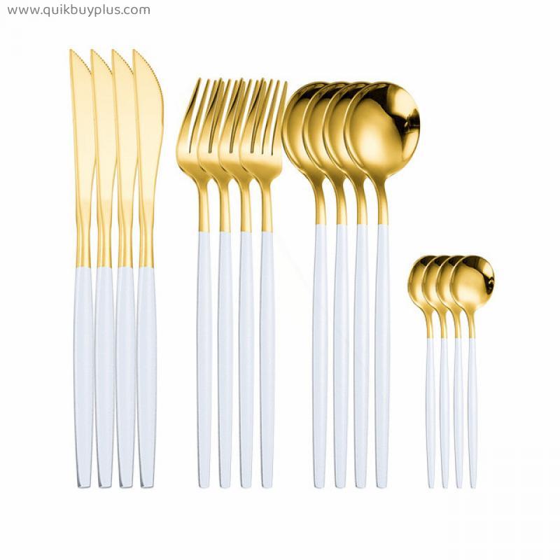 Pink Silver Tableware Stainless Steel Cutlery Set Fork Knife Set Dinnerware Kitchen Dinner Set Mirror Flatware Dropshipping