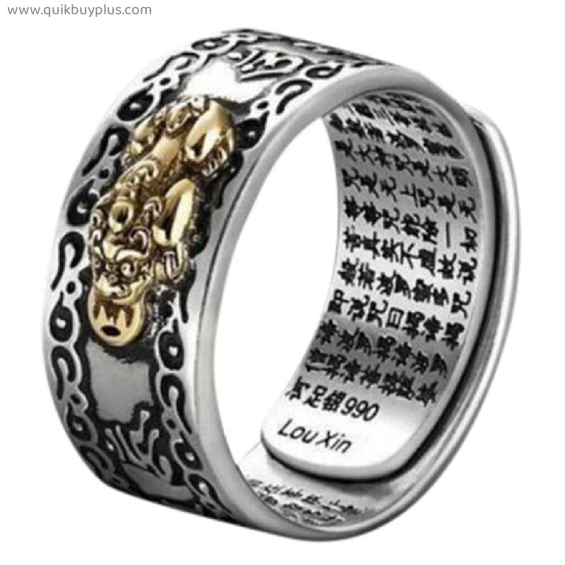 Pixiu Charms Ring Feng Shui Lucky Wealth Buddhist Jewelry Adjustable Ring