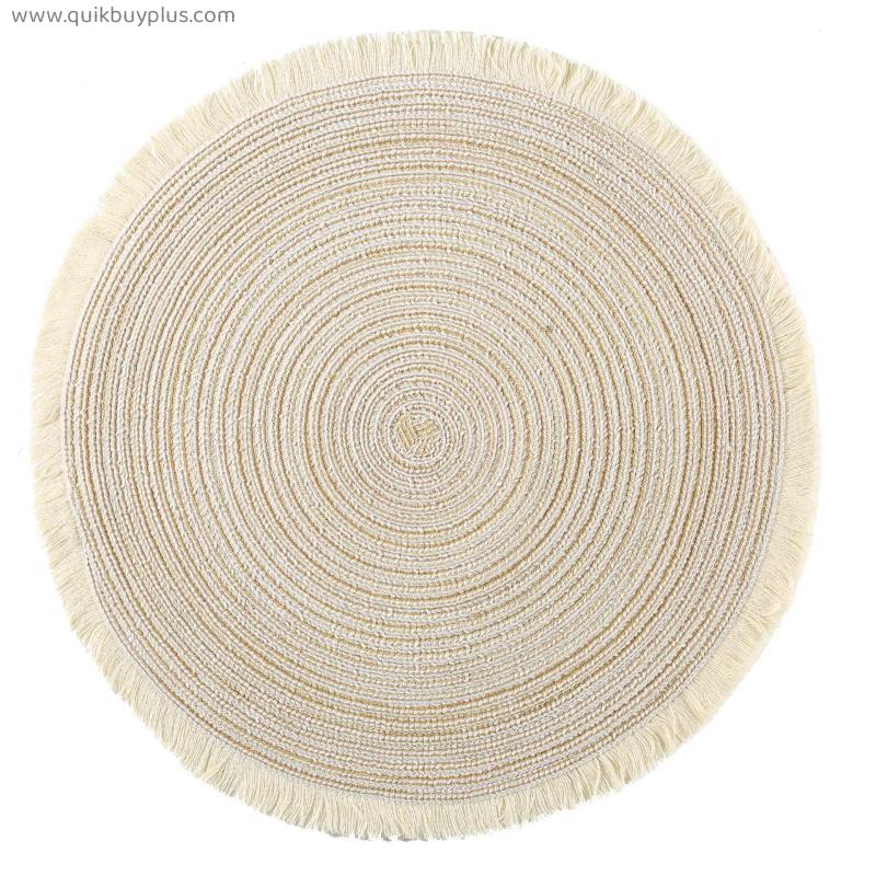 Placemat Round Placemats Set of 6 Polyester Cotton Heat Insulation Non Slip with Tassel for Home Kitchen Restaurant Party