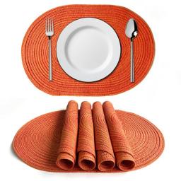 Placemat Set of 6 Oval Woven Placemats Ramie Insulation Pad Anti-Scalding Creative Hand-woven Decorative for Dinner Table