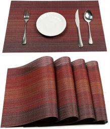 Placemats For Dining Table Washable Woven Vinyl Placemats Non-slip Heat Resistant Kitchen Table Mats Easy To Clean (set Of 6, Red)