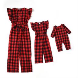 Plaid Mother Daughter Dresses Spring Family Matching Outfits Look Mommy And Me Clothes Mom Baby Girls Woman Christmas Dress