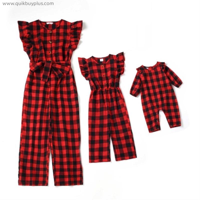 Plaid Mother Daughter Dresses Spring Family Matching Outfits Look Mommy and Me Clothes Mom Baby Girls Woman Christmas Dress