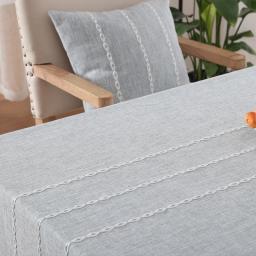 Plain Cotton Linen Table Cloth Lace Selvage Embroider Thick Rectangular Hotel Wedding Dining Table Cover Cloth