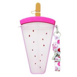 Plastic Water Bottles Cute Watermelon Ice Cream Water Bottle With Straw Bottle Anti-fall Portable Popsicle Cup Kids Water