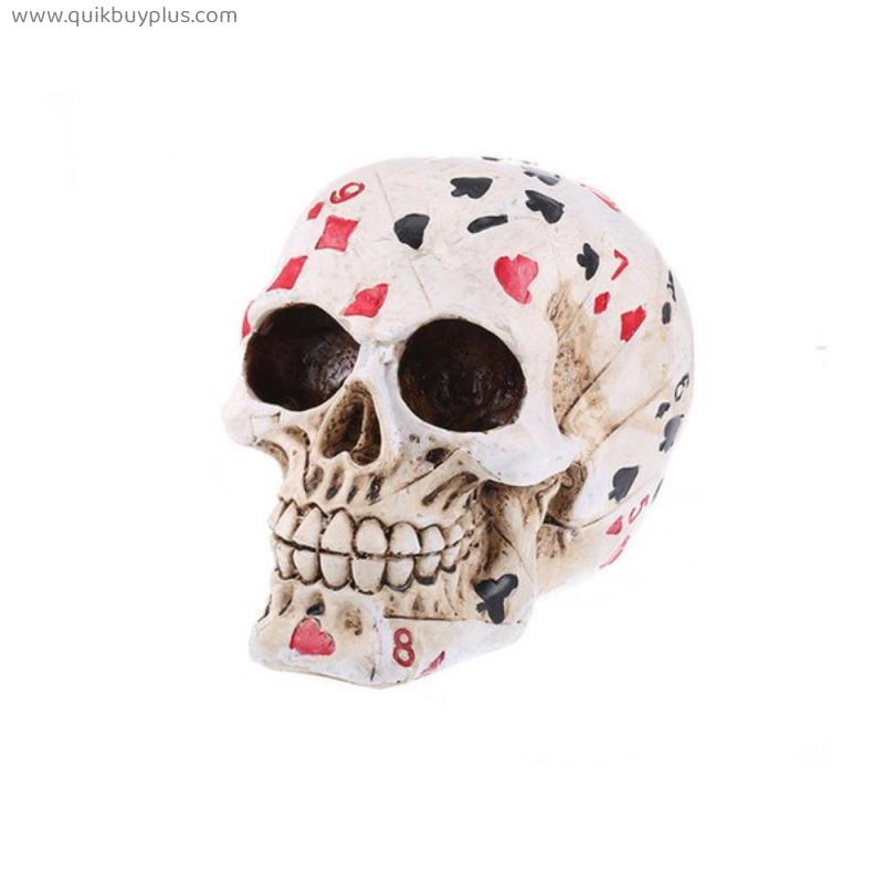 Playing Card Pattern Skull Resin Skeleton Wall Mount Desk Ornament Living Room Sets Home Party Halloween Decoration Accessory