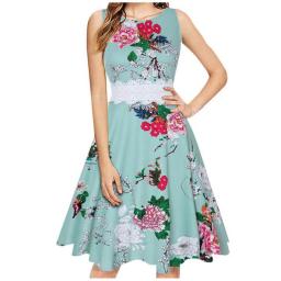 Plus Size Women Dresses Summer 2021 Ladies Fashion And Elegant Round Neck Sleeveless Lace Printed Party Dress