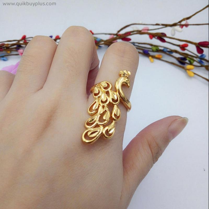 Popular Elegant Hot Sale Golden Color Silver Color Peacock Open Rings for Women Party Wedding Jewelry  Famale Adjustable Ring