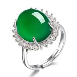 Popular Green Natural Chalcedony Ring Opening Adjustable Ring Beautiful Ring For Women Mothers Day