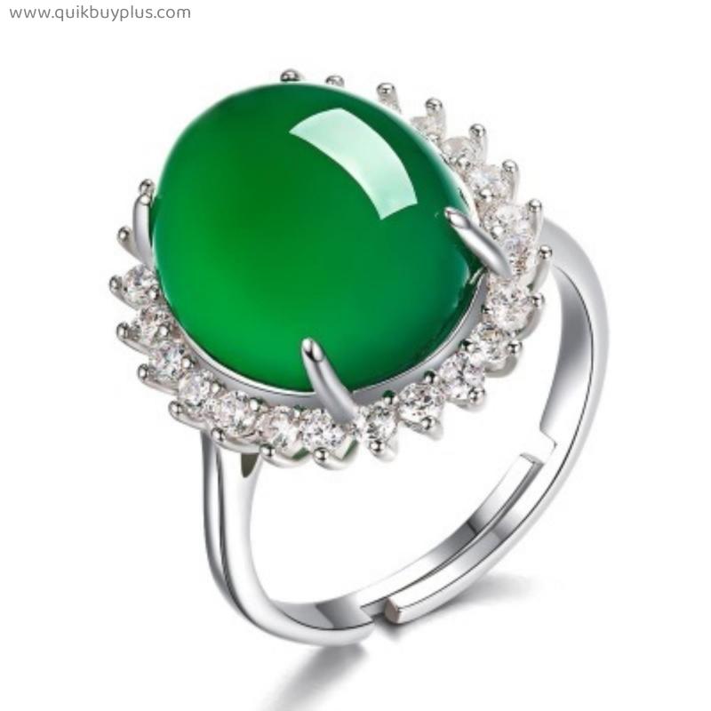 Popular Green Natural Chalcedony Ring Opening Adjustable Ring Beautiful Ring for Women Mothers Day