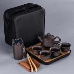 Portable Kungfu Tea Set Travel Outdoor Office Simple Use Chinese Purple Sand Tea Cups Tea Trays Chinese Tea Sets With Travel Bag