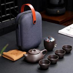 Portable Kungfu Teaset Travel Outdoor Office Simple Use Chinese Purple Sand Tea Cups Tea Sets With Travel Bag Free Shipping