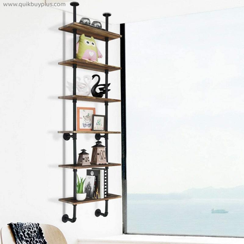 Prettyshop4246 Vintage Wall Shelf Ceiling Rack 6 Tier Shelves Rustic Industrial Pipe Wall Mount Unique Utility Stand Bookshelf Store Display Fixture Decor Density Modern Plant Display Home Garden