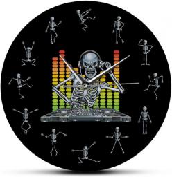 Printed Acrylic Wall Clock DJ Skull Skeleton Music Rock Party Printed Wall Clock Funny Dancing Skeletons As Numbers Watch Halloween Holiday Watch 12 Inchs