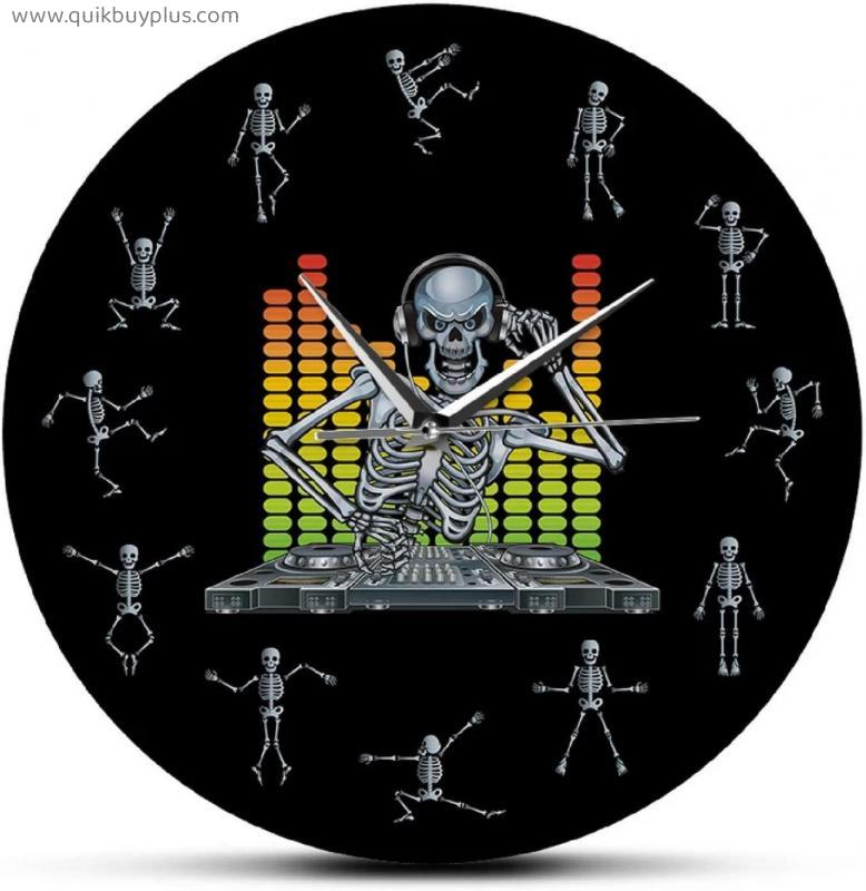 Printed Acrylic Wall Clock DJ Skull Skeleton Music Rock Party Printed Wall Clock Funny Dancing Skeletons As Numbers Watch Halloween Holiday Watch 12 Inchs